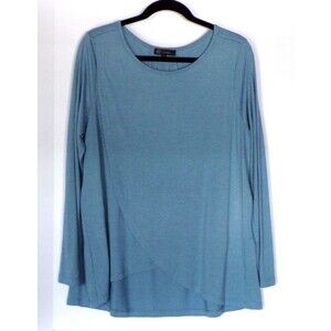 DG2 Diane Gilman Blue Cross Front Top Tunic Long Sleeve Back Pleats XL